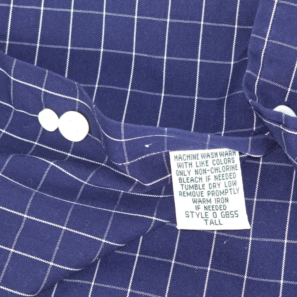 LL Bean Button Down Shirt Mens Large Navy Blue Check Long Sleeve Office Business - Picture 6 of 15